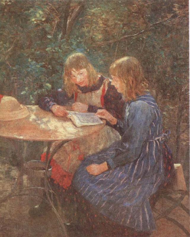 Fritz von Uhde Two daughters in the garden china oil painting image